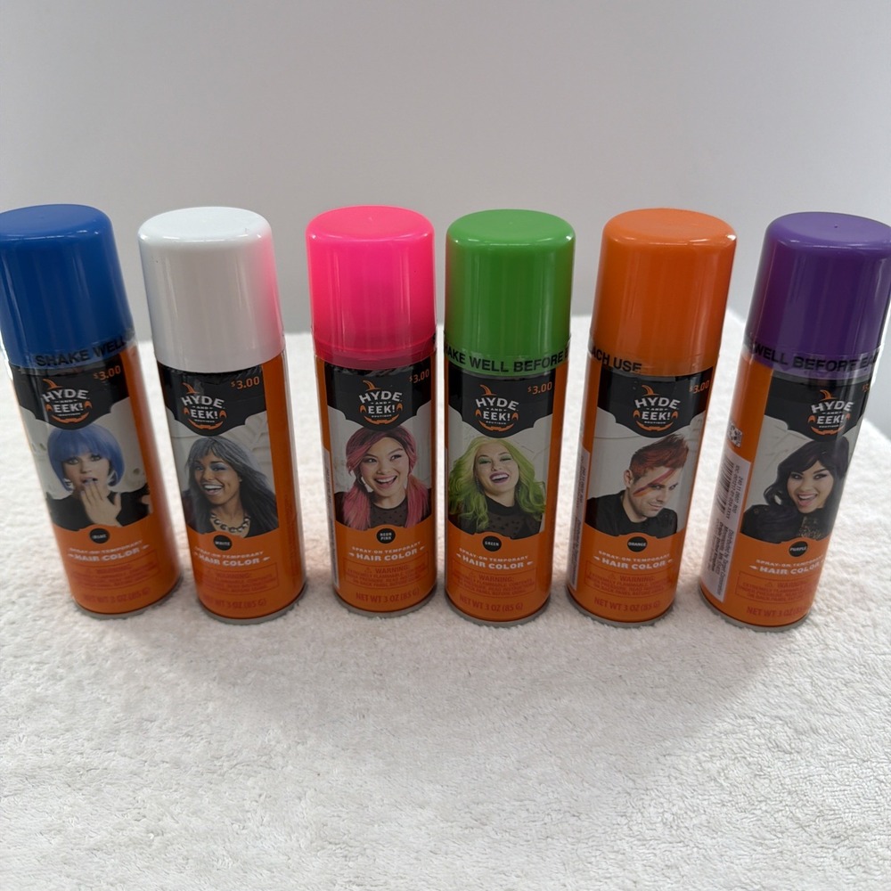 Hyde & EEK Temporary Hair Color Spray Washable Halloween 6 Bottles Different